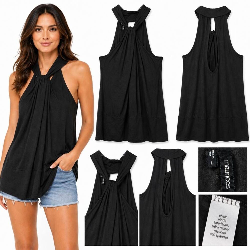 Maurices L Black Halter Twist Back Tank Top Dressy